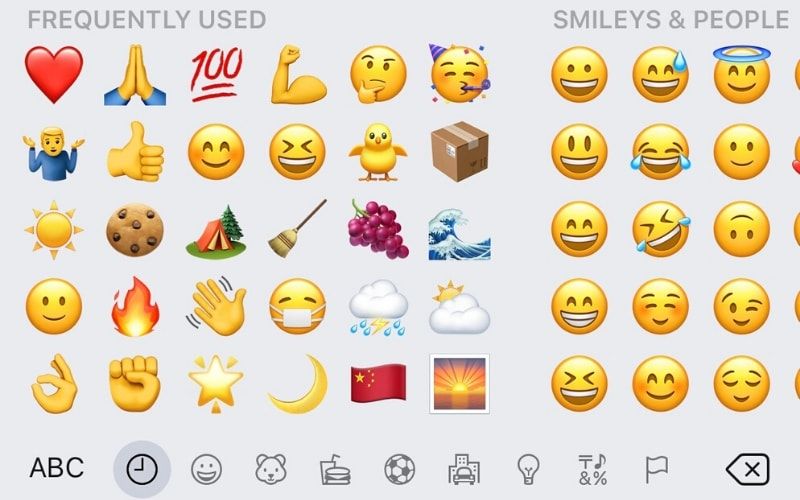 Screenshot of a users recently used emojis.