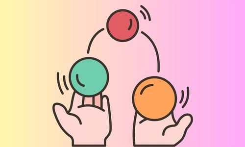 A cartoon of hands juggling